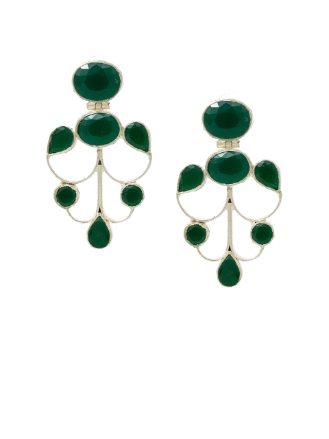 

Unniyarcha Jewellery Silver-Toned & Green Classic Studs, Gold
