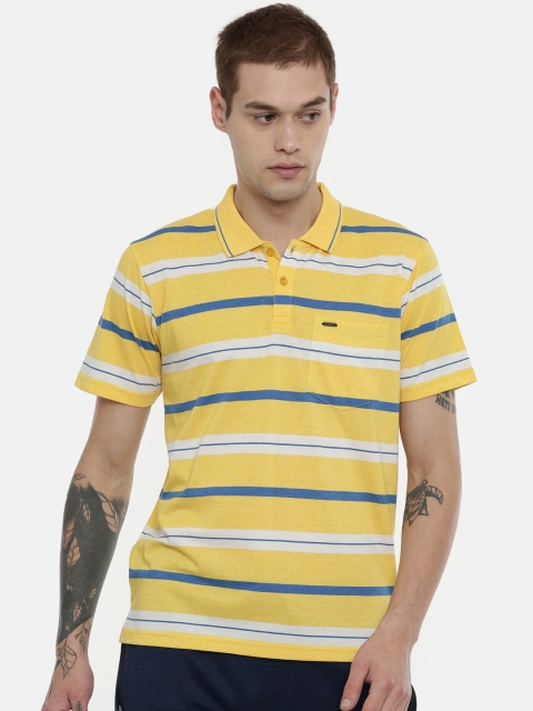 

Proline Men Yellow & White Striped Regular Fit Polo Collar T-shirt