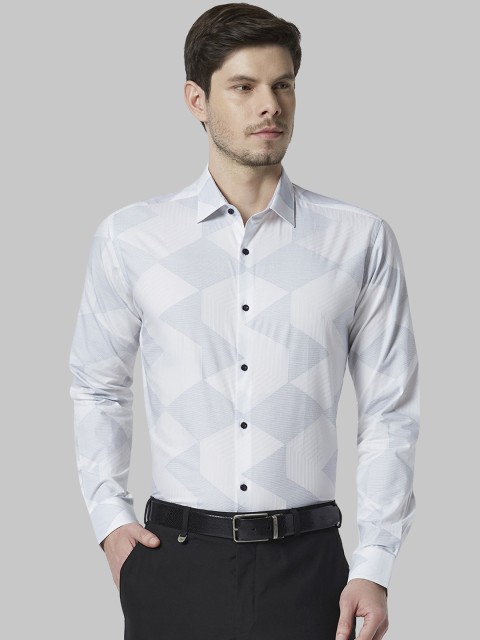 

Park Avenue Men White & Blue Slim Fit Printed Formal Shirt