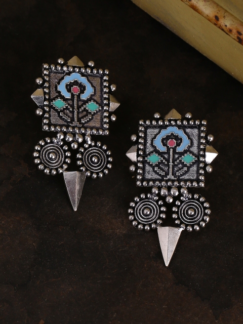 

Studio Voylla Silver-Plated & Turquoise Blue Geometric Drop Earrings