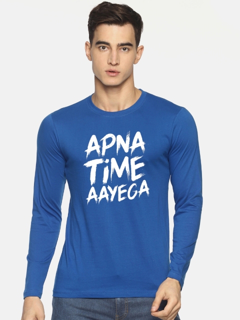 

Le Bison Men Blue Printed Round Neck T-shirt
