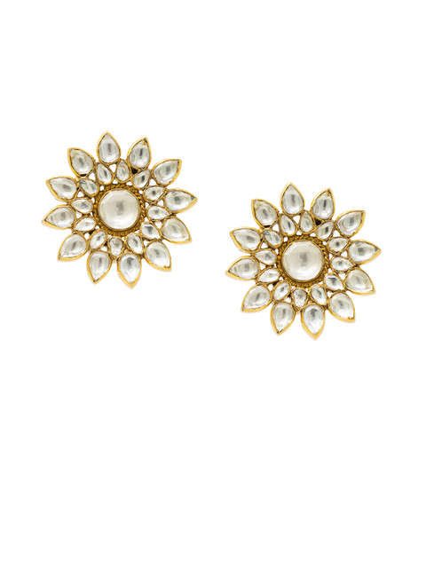 

Unniyarcha Jewellery White 92.5 Silver Gold Plated Floral Studs