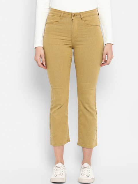 

FOSH Women Beige Flared Mid-Rise Clean Look Stretchable Crop Jeans