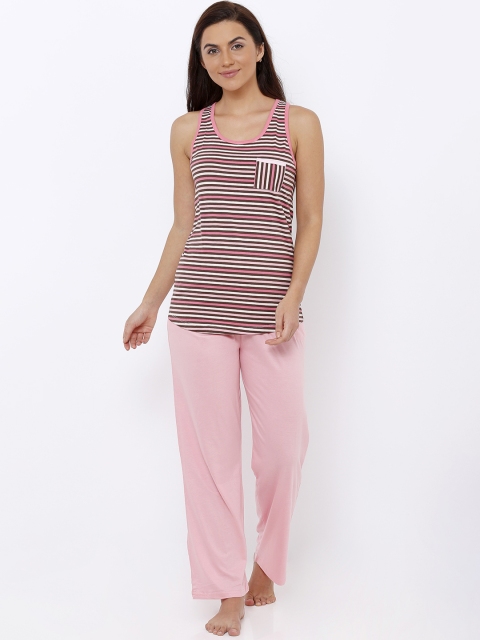 

Heart 2 Heart Women Pink & White Striped Night suit