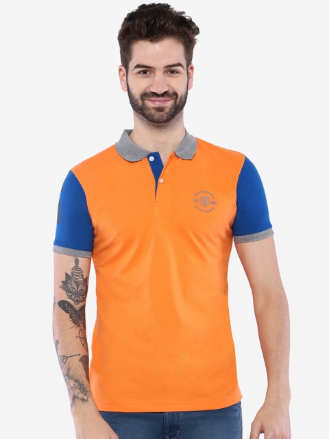 

Duke Men Orange & Blue Solid Polo Collar T-shirt