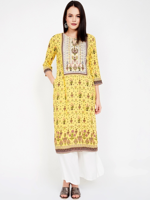 

Melange by Lifestyle Women Yellow & Pink Printed Straight Kurta