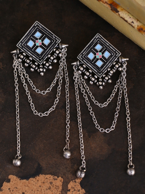 

Studio Voylla Silver-Plated & Turquoise Blue Geometric Drop Earrings