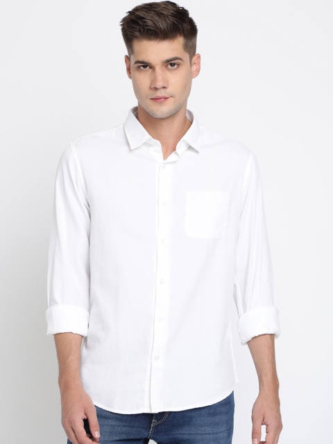 

TED HARBOR Men White Slim Fit Solid Casual Shirt