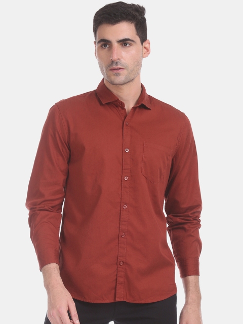 

Ruggers Men Rust Brown Regular Fit Solid Casual Shirt