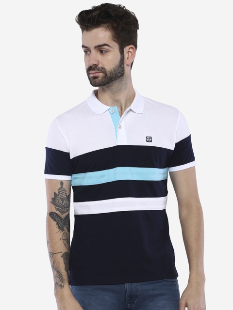 

Duke Men White & Blue Colourblocked Polo Collar T-shirt