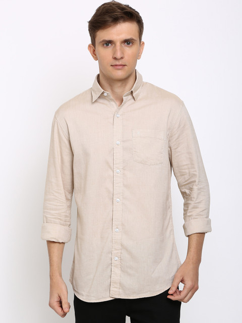 

TED HARBOR Men Cream-Coloured Slim Fit Solid Casual Shirt