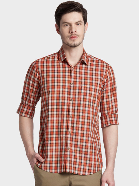 

ColorPlus Men Orange Tailored Fit Checked Casual Shirt