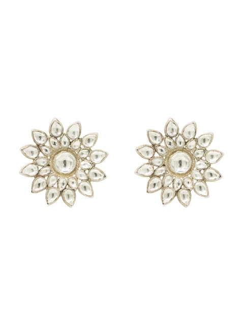 

Unniyarcha Jewellery Pure 92.5 Silver White & Gold-Toned Floral Studs