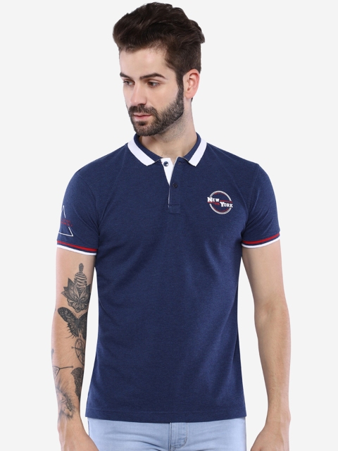 

Duke Men Navy Blue Printed Polo Collar T-shirt