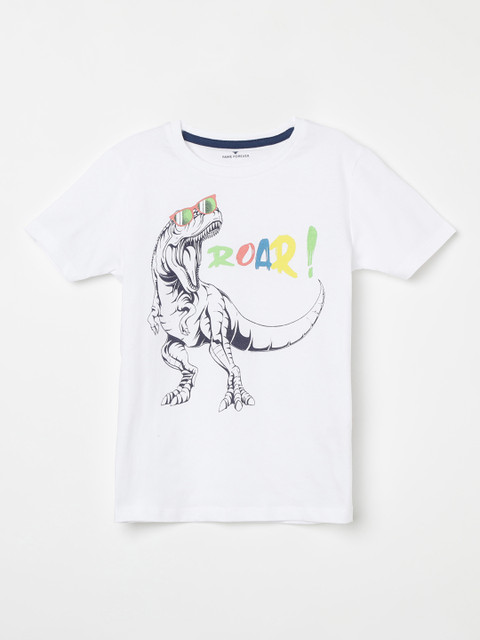 

Fame Forever by Lifestyle Boys White & Blue Printed Round Neck T-shirt