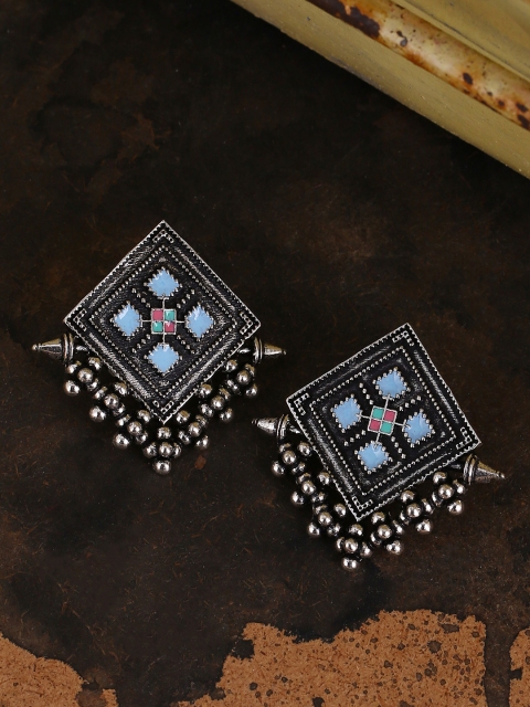 

Studio Voylla Silver-Plated & Turquoise Blue Geometric Studs