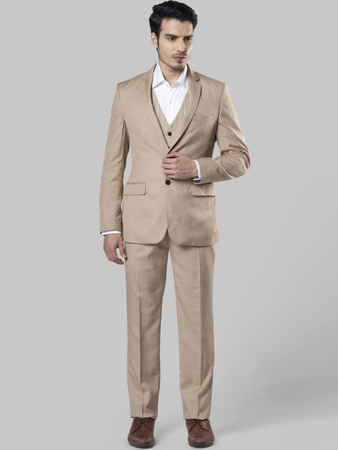 

Raymond Men Beige Solid Single-Breasted Formal Suit