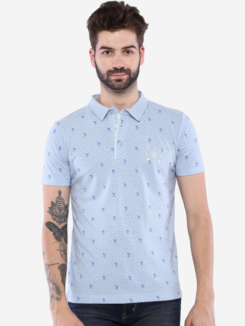 

Duke Men Blue Printed Polo Collar T-shirt
