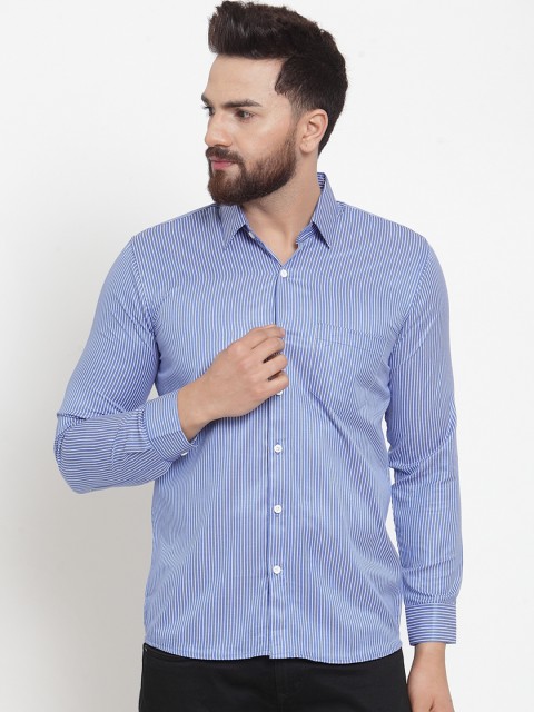 

JAINISH Men Blue & White Regular Fit Striped Casual Shirt