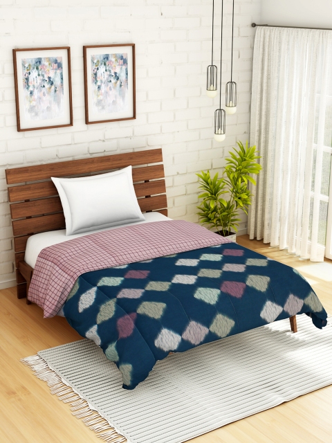 

WELHOME Blue Geometric AC Room 110 GSM Single Bed Quilt