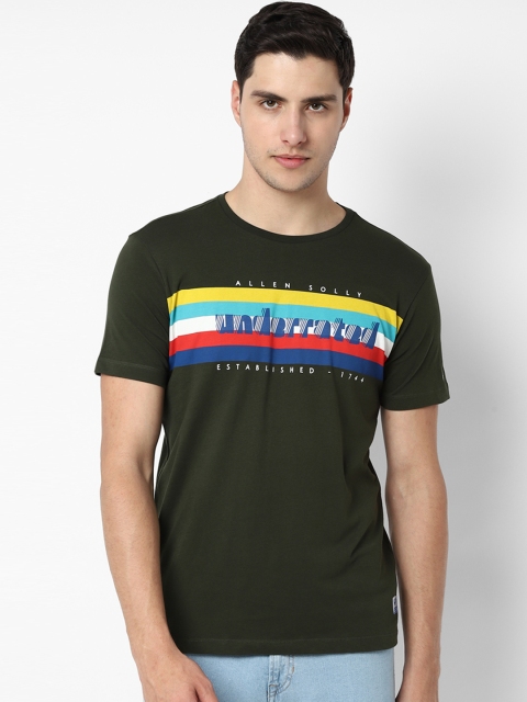 

Allen Solly Sport Men Olive Green Printed Round Neck Pure Cotton T-shirt