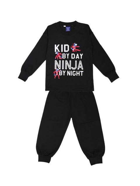 

SWEET ANGEL Boys Black Printed Night suit
