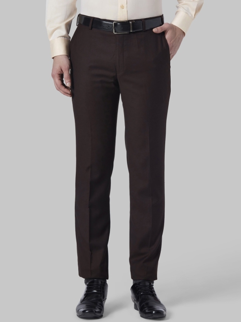Park Avenue Men Coffee Brown Slim Fit Solid Formal Trousers