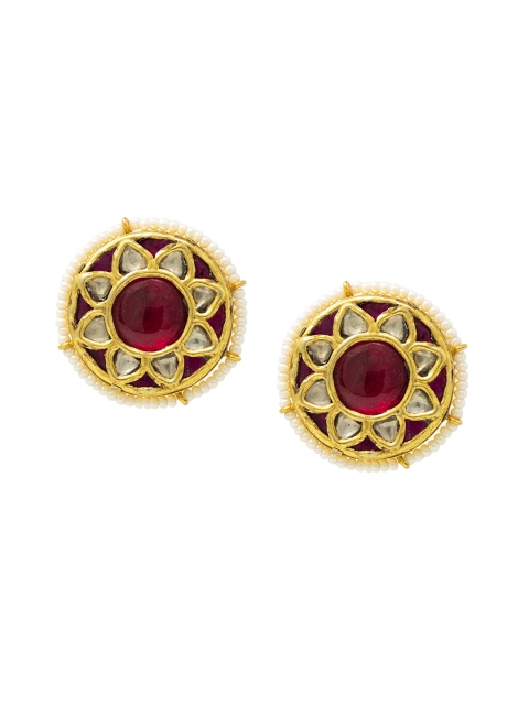 

Unniyarcha Jewellery Gold-Plated & Red Pure 92.5 Silver Floral Studs