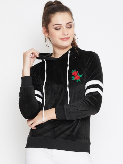 

Austin wood Women Black Embroidered Hooded Sweatshirt