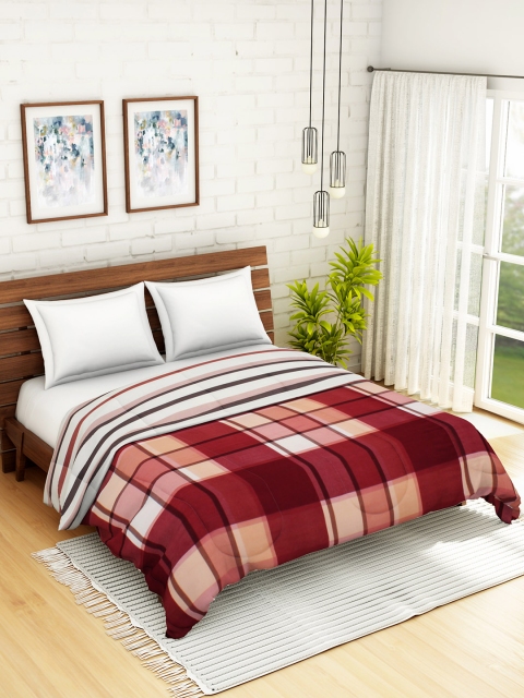 

WELHOME Red & White Checked AC Room 110 GSM Double Bed Quilt