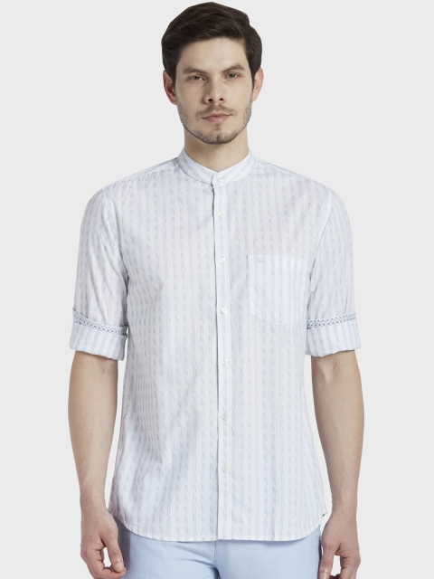 

ColorPlus Men White Tailored Fit Self Design Casual Shirt