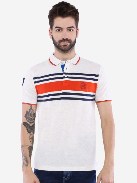

Duke Men White & Red Striped Polo Collar T-shirt