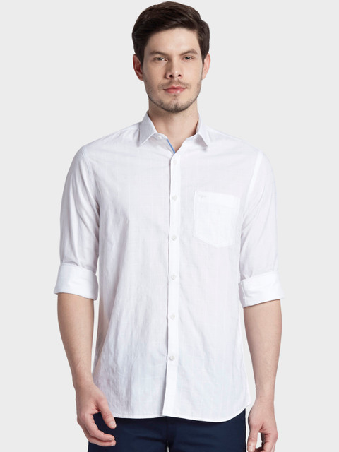 

ColorPlus Men White Tailored Fit Checked Casual Shirt