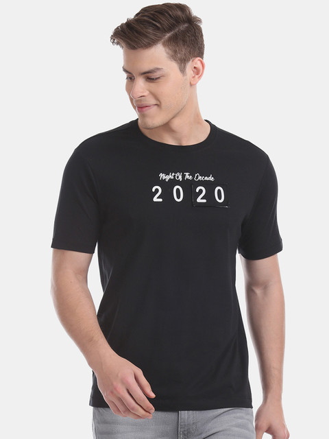 

Colt Men Black Printed Round Neck Pure Cotton T-shirt