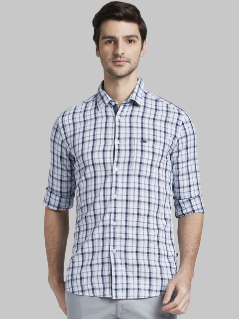 

Parx Men White & Blue Slim Fit Checked Casual Shirt