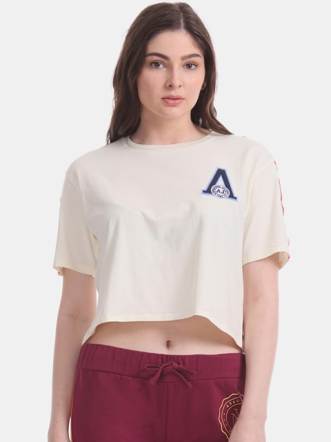 

Aeropostale Women Off-White Solid Crop Top