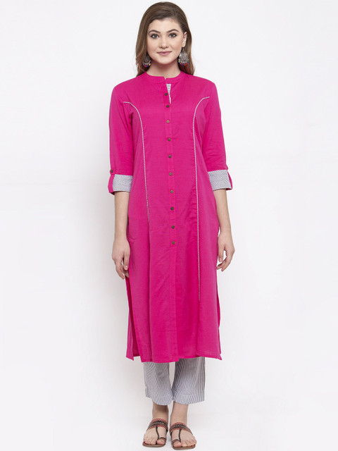 

ANAISA Women Fuchsia Pink Striped Kurta with Trousers