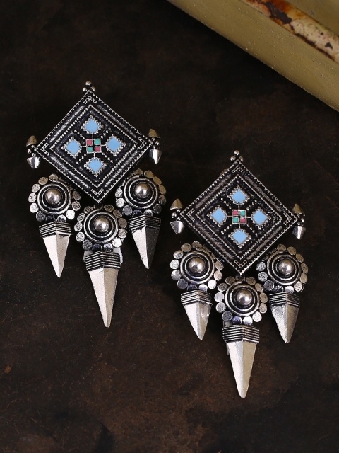 

Studio Voylla Silver-Plated & Turquoise Blue Contemporary Oxidised Studs