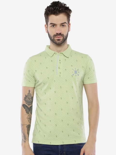 

Duke Men Green Printed Polo Collar T-shirt