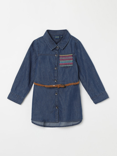 

Juniors by Lifestyle Girls Navy Blue Solid Shirt Style Denim Pure Cotton Top