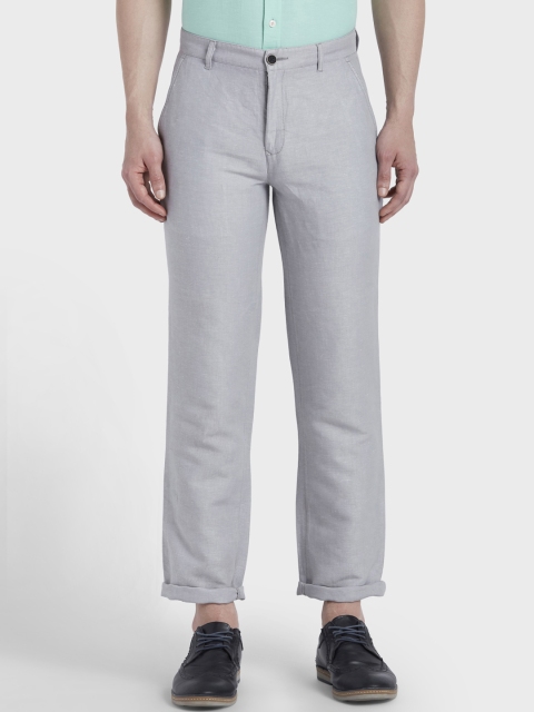 

ColorPlus Men Grey Tapered Fit Solid Regular Trousers