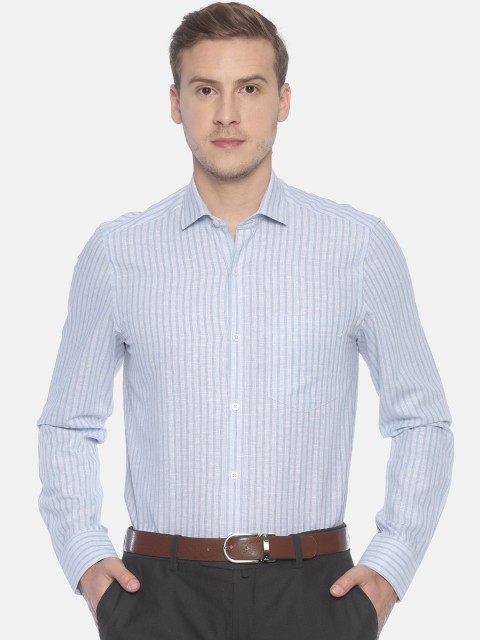 

CAVALLO by Linen Club Men Cotton Linen Blue Regular Fit Striped Formal Shirt