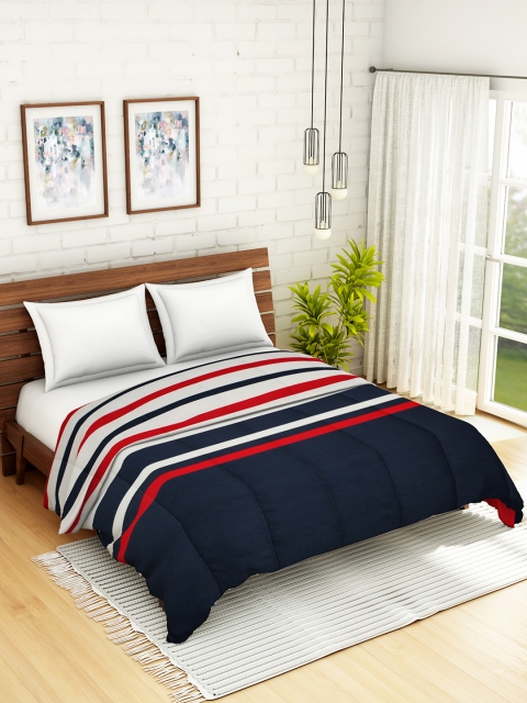 

WELHOME Blue & White Striped AC Room 85 GSM Double Bed Quilt