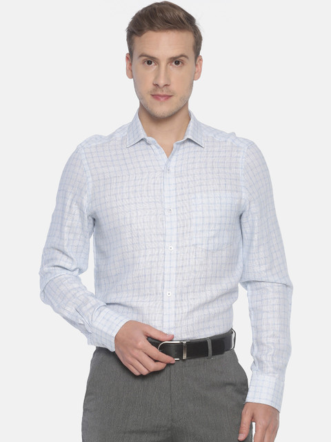 

CAVALLO by Linen Club Men Blue Regular Fit Checked Formal Shirt