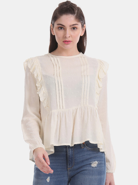 

Aeropostale Women Cream-Coloured Self Design Top