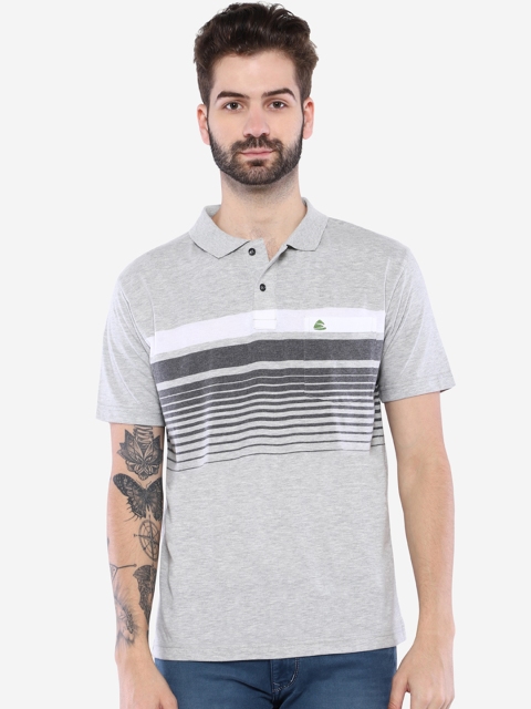 

Duke Men Grey Striped Polo Collar T-shirt