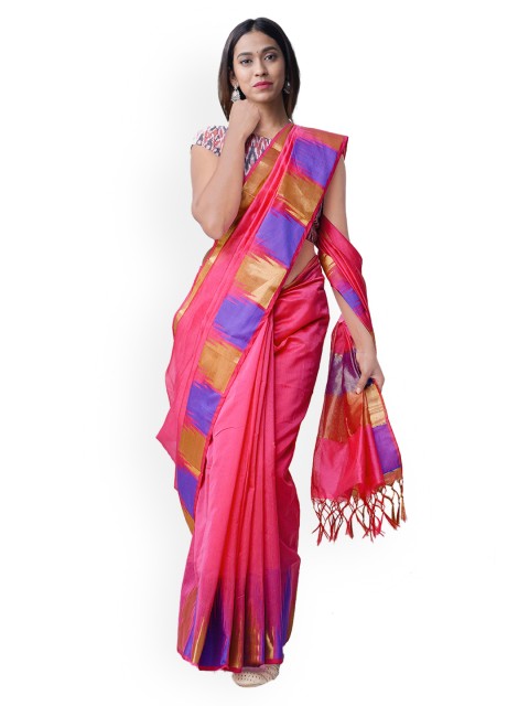 

Unnati Silks Pink & Blue Silk Cotton Woven Design Saree
