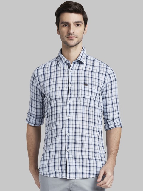 

Parx Men White & Blue Slim Fit Checked Casual Shirt