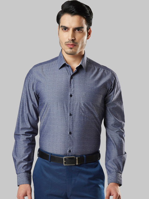 

Raymond Men Blue Regular Fit Checked Casual Shirt