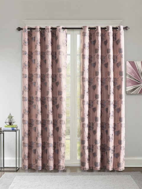 

Deco Window Peach-Coloured & Grey Set of 2 Black Out Door Curtains